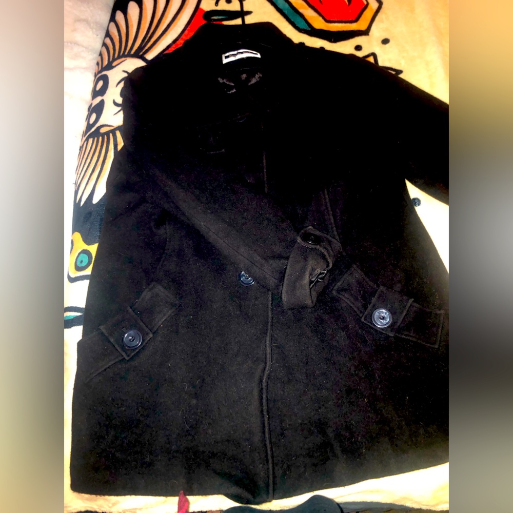 Kristen Blake Ladies Black Fine Australian Wool Blend Peacoat Coat Lined Size XL